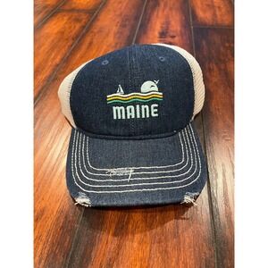 New with tags Maine  navy blue Jean trucker Woven Hat Ball Cap/Trucker, Mesh Bac